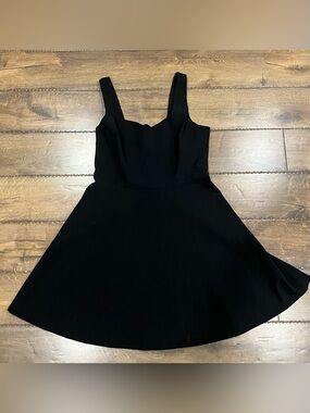 Black Square-Neck Mini Dress with Flared Skirt